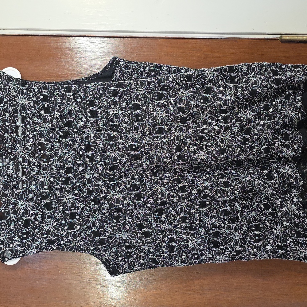 Brittany Black BLING Black Stretch Lace Sleeveless Top NWOT - Picture 4 of 6